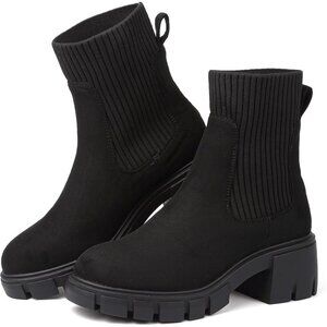 🆕Women's Chelsea Platform Ankle Boots Black RM PU+PVC, Stylish & Trendy